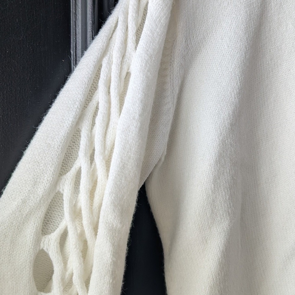 Jack by BB Dakota Sweater Off White Lattice Bell Sleeve Open Knit Sz L - Picture 4 of 10